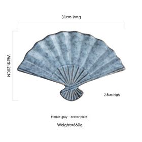 Japanese-style Ceramic Japanese Sushi Fan-shaped Meal Plate (Option: Marble Gray)